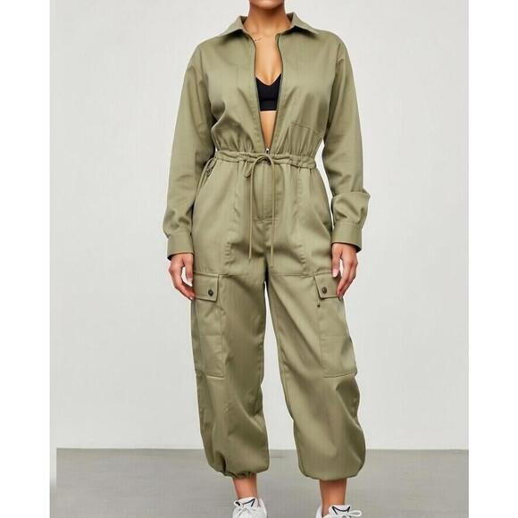 Athleta Pants - Athleta Jumpsuit Womens XL Light Olive Green Celestial Utility Long Sleeve NWT